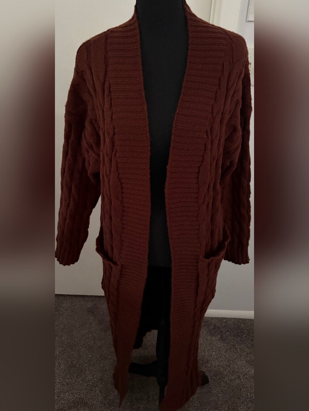 Cozy Cable-Knit Open Front Cardigan Sweater - Chestnut Brown